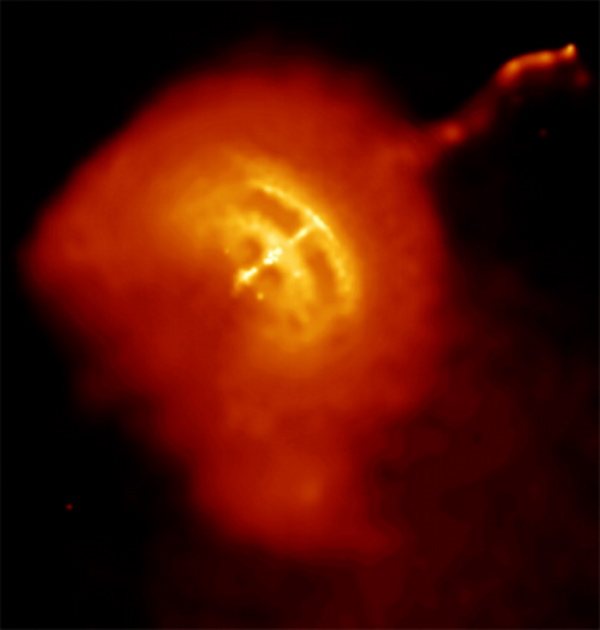 A bright knot of X-ray light with jets, the Vela pulsar.